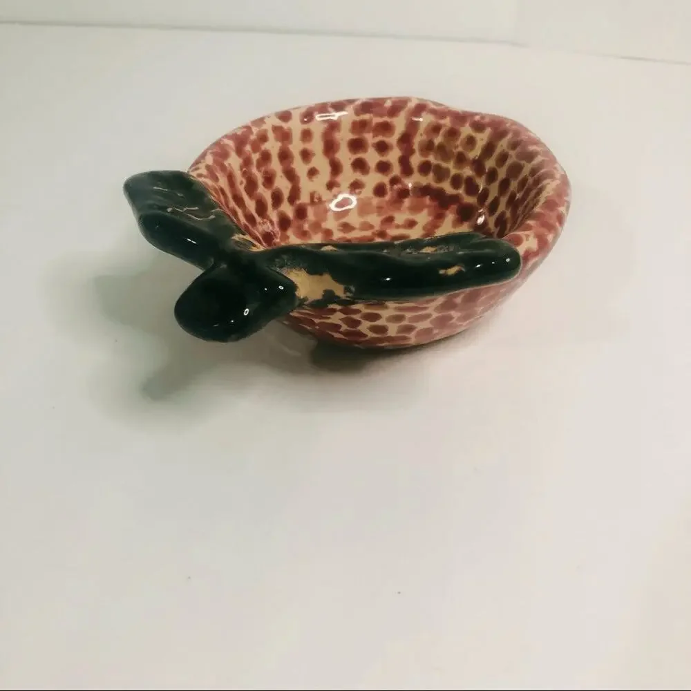 vtg ceramic apple dish red spatterware trinket dish‎ country grandma core